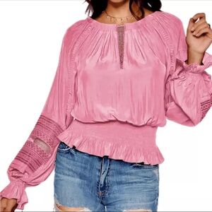 Ramy Brook Keely Blush Pink Embroidered Boho Off the Shoulder Blouse Top